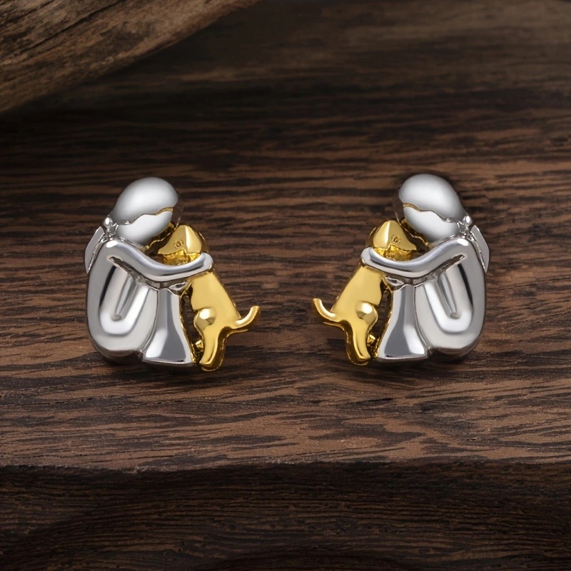 Wholesale Cute girl and dog embracing earrings