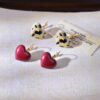 Wholesale Mirad Retro Leopard Pattern Heart Earrings