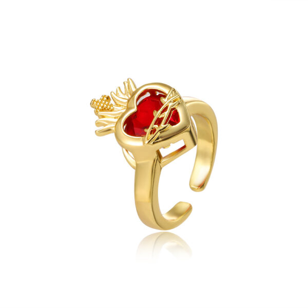 Wholesale Red Crown Heart Zircon Open Charm Ring