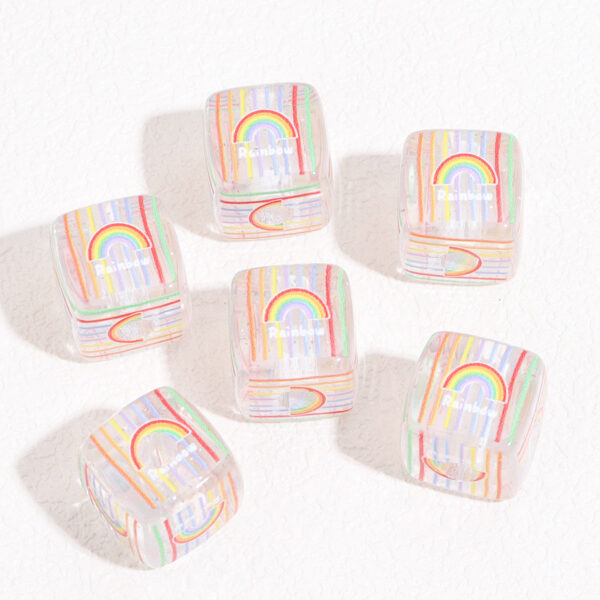 Wholesale 10pcs 14mm transparent rainbow square acrylic beads