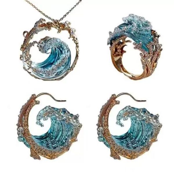 Wholesale Wave Necklace Set Creative Wave Shape Ring Earrings