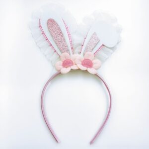 Flower lace rabbit ear headband (pink)