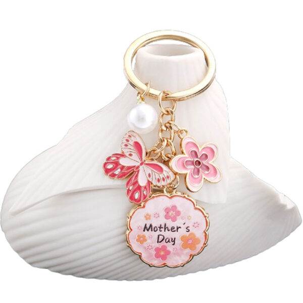 Wholesale Oil opping Pink Butterfly Flowers Pearl MOTHER'S DAY Keychain Jewelry Pendant Mother Holiday Gift