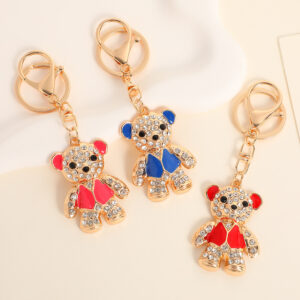 Wholesale Cute vest bear set with diamonds Metal Keychain