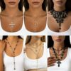 Wholesale Maillard style cross pearl tassel long necklace