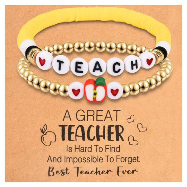 Wholesale Teachers' Holiday Apple Letters Colorful Soft Pottery Bracelet