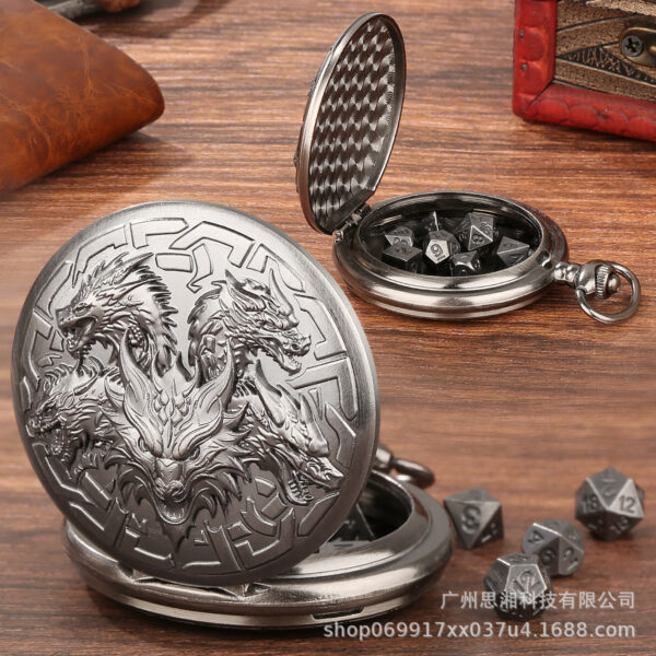 Wholesale 6MM embossed dragon metal mini dice pocket watch