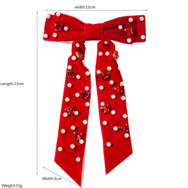 Wholesale Velvet fabric multi-layer bow inlaid with heart-shaped pearl hair clip