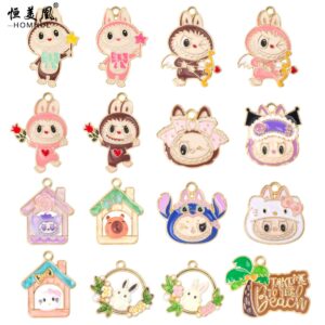 Wholesale Xiaohongshu Popular Labubu Accessories Alloy Oil Dripping Handmade Beaded Pendant Cartoon Jewelry Accessories