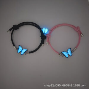 A pair of luminous butterflies (black + pink rope)
