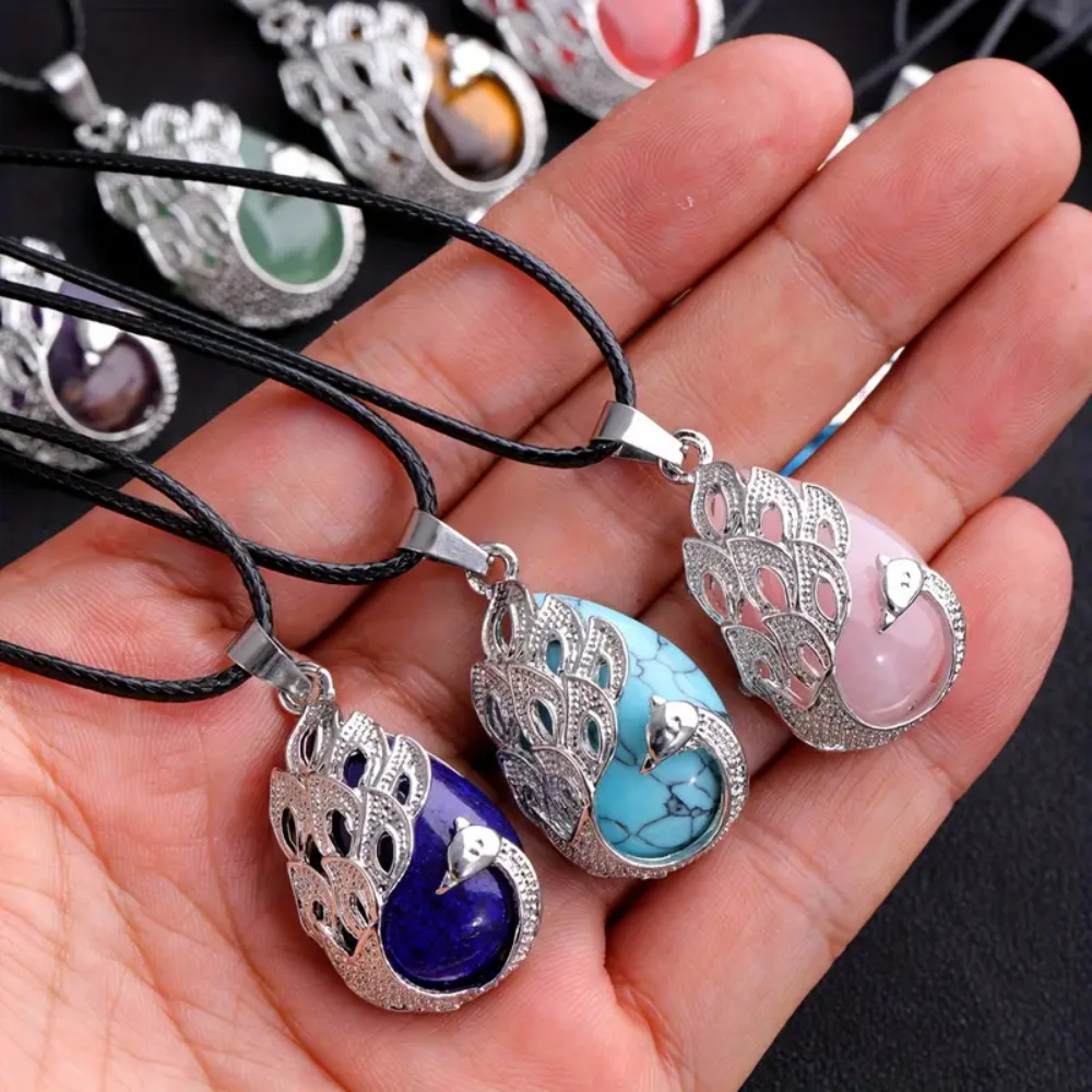 Wholesale Vintage sier-plated cat's eye peacock pendant necklace