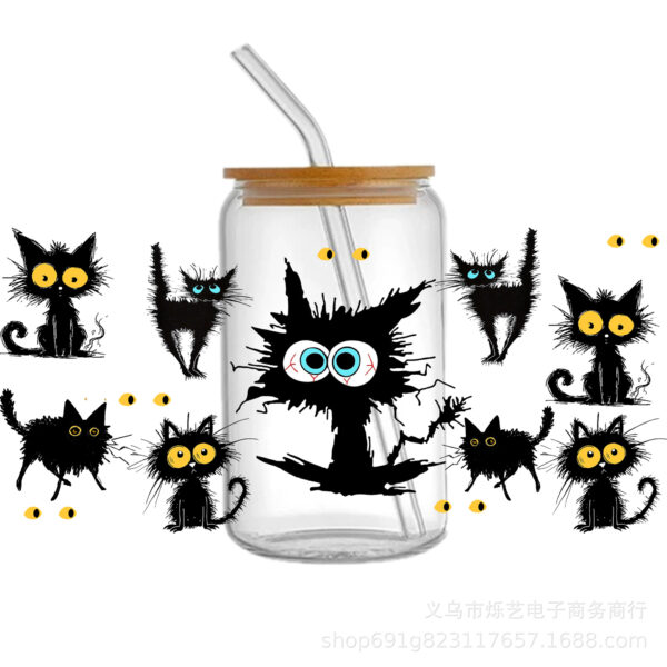 Wholesale Cat Animal Series UV DTF Transfer Crystal Water Cup Waterproof Sticker, 1Yc49333