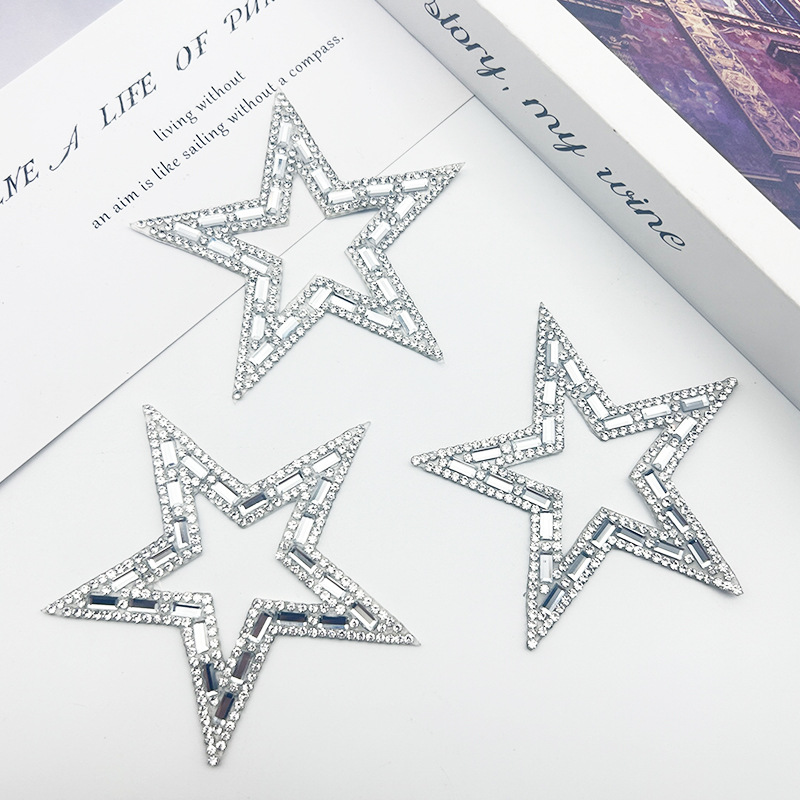 Wholesale 8cm pentagram hot stamping diamond hollow embroidery DIY Patches