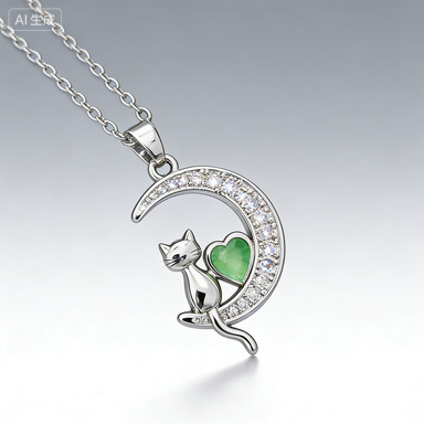 Wholesale Love Moon Diamond Cute Cat Necklace