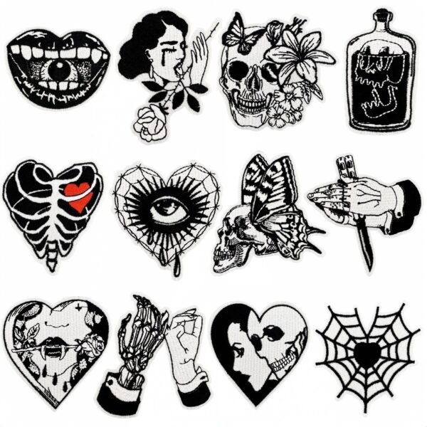 Wholesale Black and white horror embroidery DIY patches