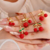 Wholesale Red cherry pendant stainless steel necklace