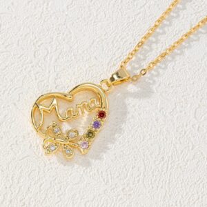 Wholesale Heart-Shaped Colored Diamond Mom Necklace Mother's Day Gift Mom Letter Necklace