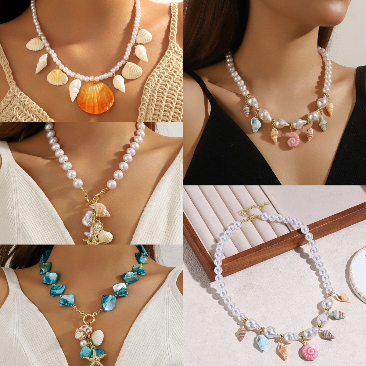 Wholesale Ocean-themed seashell pearl conch bohemian necklace