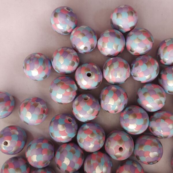Wholesale 5pcs 20MM Acrylic Mermaid Tricolor Fish Scale Printed Beads