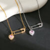 Wholesale Zircon Brooch Heart Titanium Steel Clavicle Necklace