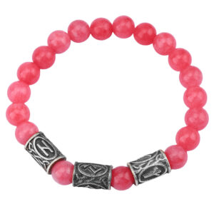Watermelon red beads + 3 ancient tin runes / Rune pattern random