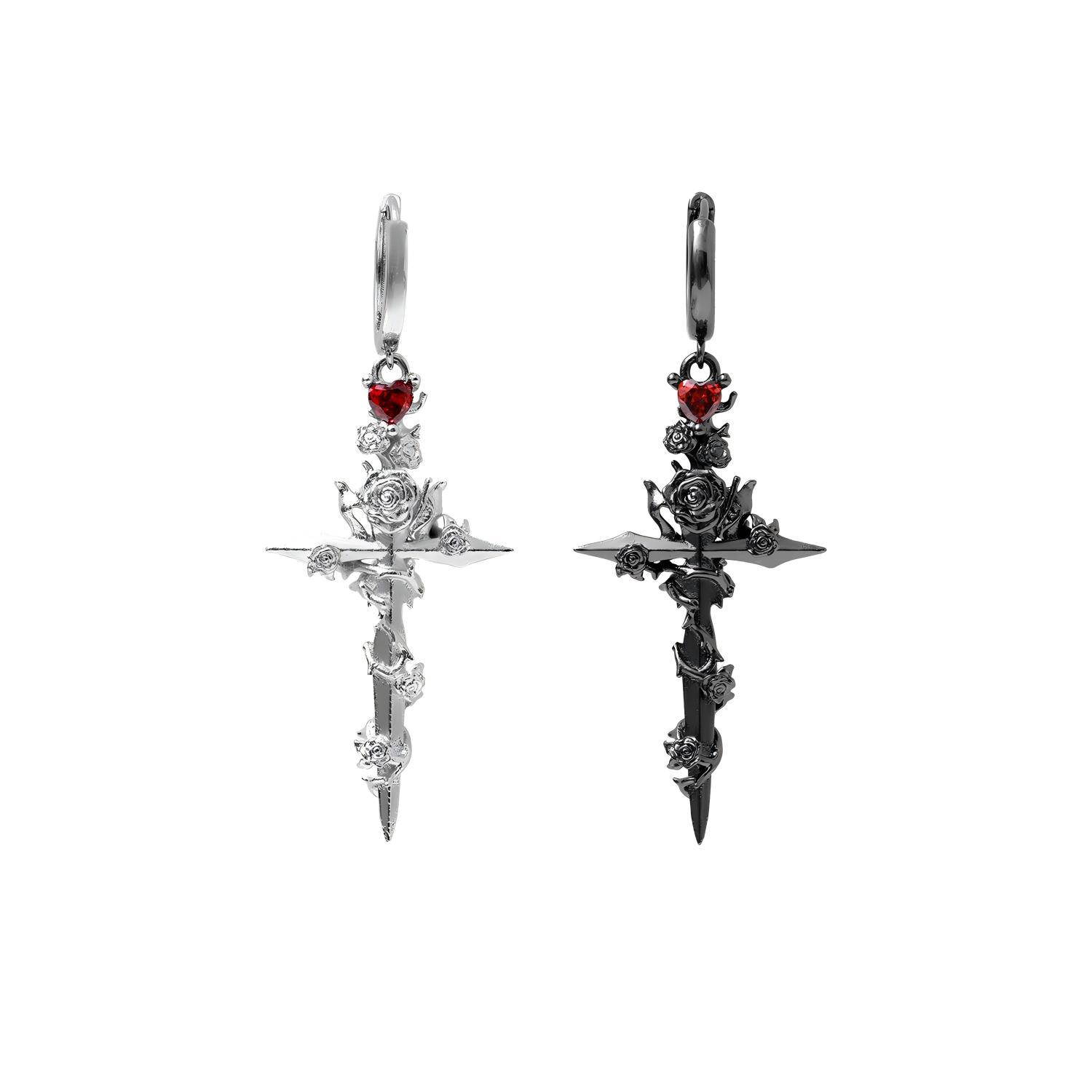 Wholesale Dark Rose Cross Zircon Earrings Aessible Luxury High-End Niche Design Retro Non-Fading Earrings for Women