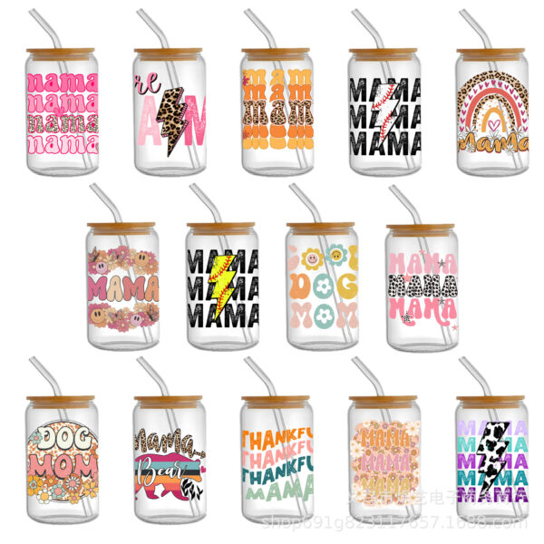 Wholesale Mother's Day flower series Transparent UV DTF transfer Crystal label Cup stickers tear and paste