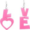 Wholesale Love Letter Acrylic Asymmetric Pink Heart Earrings Exquisite Heart-Shaped