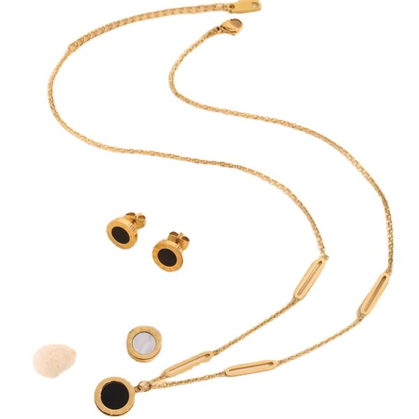 O1CN01uHVx711Bs2qIXm6y4_0-0-cib Wholesale Golden Titanium Steel Double Sided Roman Numeral Circle Necklace Earrings