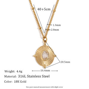White Crystal Floral Oval Pendant Necklace-Gold