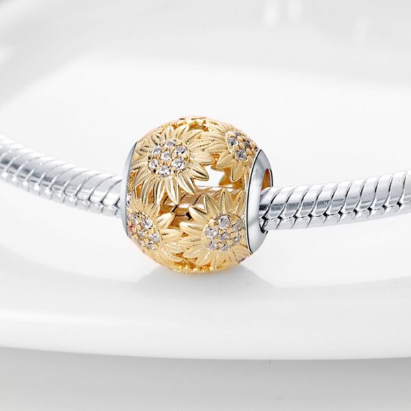 Wholesale Chrysanthemum Sunflower Beads Silver Plated Charms