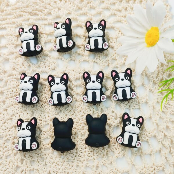 Wholesale 10pcs 3D Cute Black and White Puppy Cartoon Beads