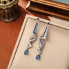 Wholesale Blue Copper Plated Gold Zircon Long Earrings