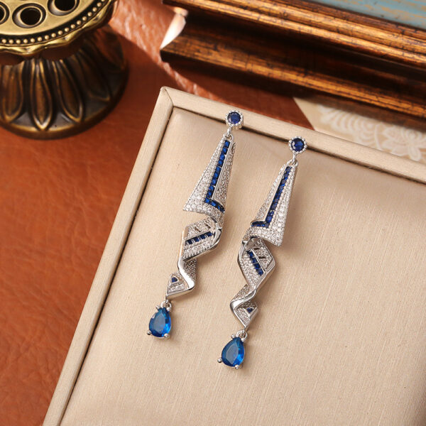 Wholesale Blue Copper Plated Gold Zircon Long Earrings
