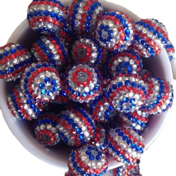 Wholesale 5PCS 20MM National Day Stripe Rhinestone Resin Beads Bubblegum Beads
