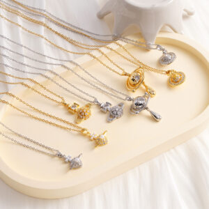 Wholesale Micro inlaid full diamond Saturn pin titanium steel necklace