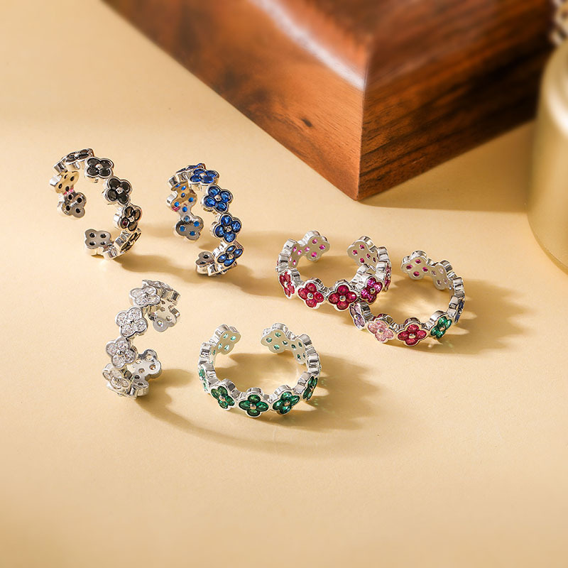 Wholesale Luxury Four-leaf Clover Opening Adjustable Ring