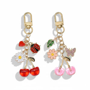 Wholesale Cherry butterfly ladybug daisy green leaf keychain Y2K bag pendant