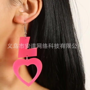 Wholesale Love Letter Acrylic Asymmetric Pink Heart Earrings Exquisite Heart-Shaped