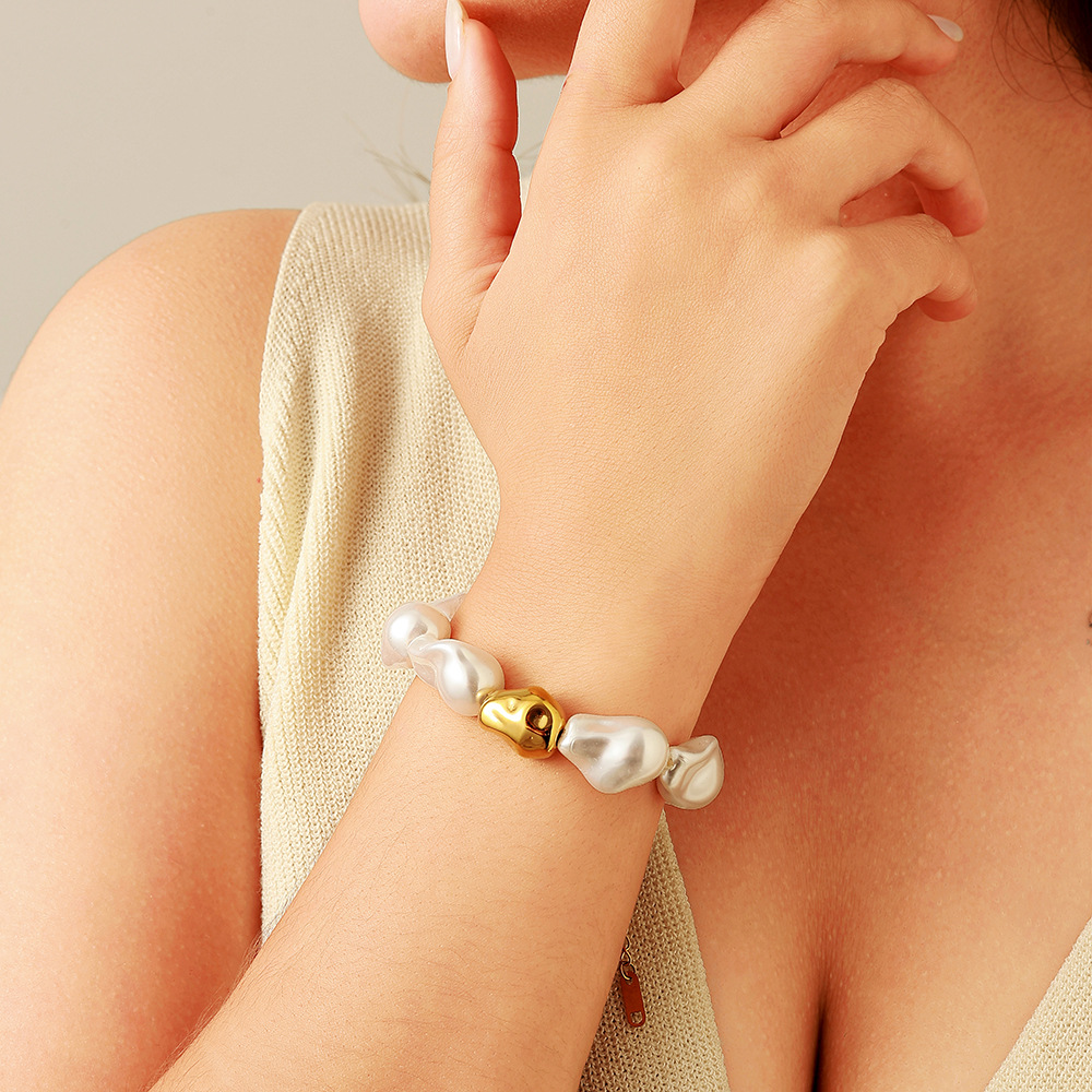 Wholesale Stainless Steel Baroque Pearl Bracelet lished Vacuum Plated Jewelry
