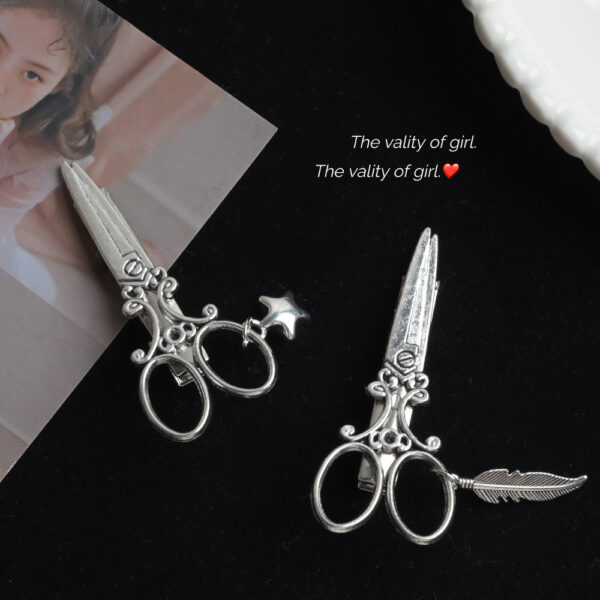 Wholesale personality scissors hairpin leaves star pendant hair clip