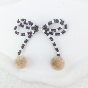 Brown double layer rice beads fur ball bow
