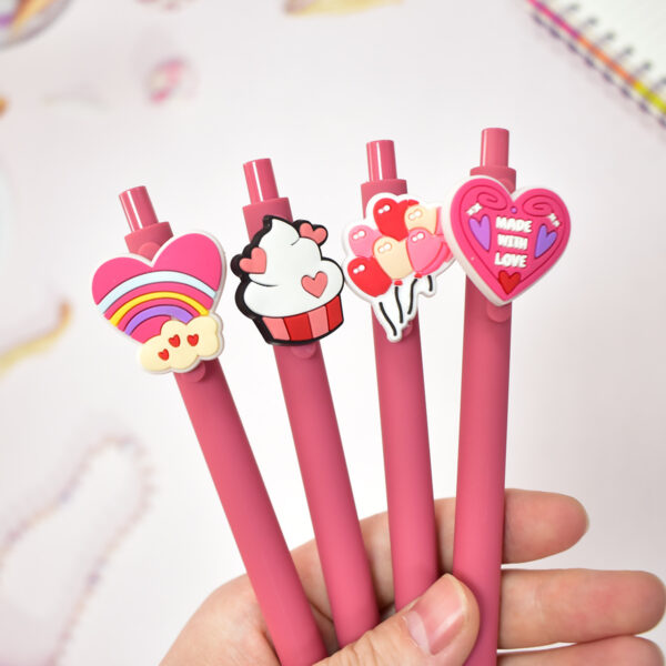 Wholesale Pink Heart Pen Pvc Soft Glue Push-Type Ballpoint Pen DIY Patch Pen Student Stationery