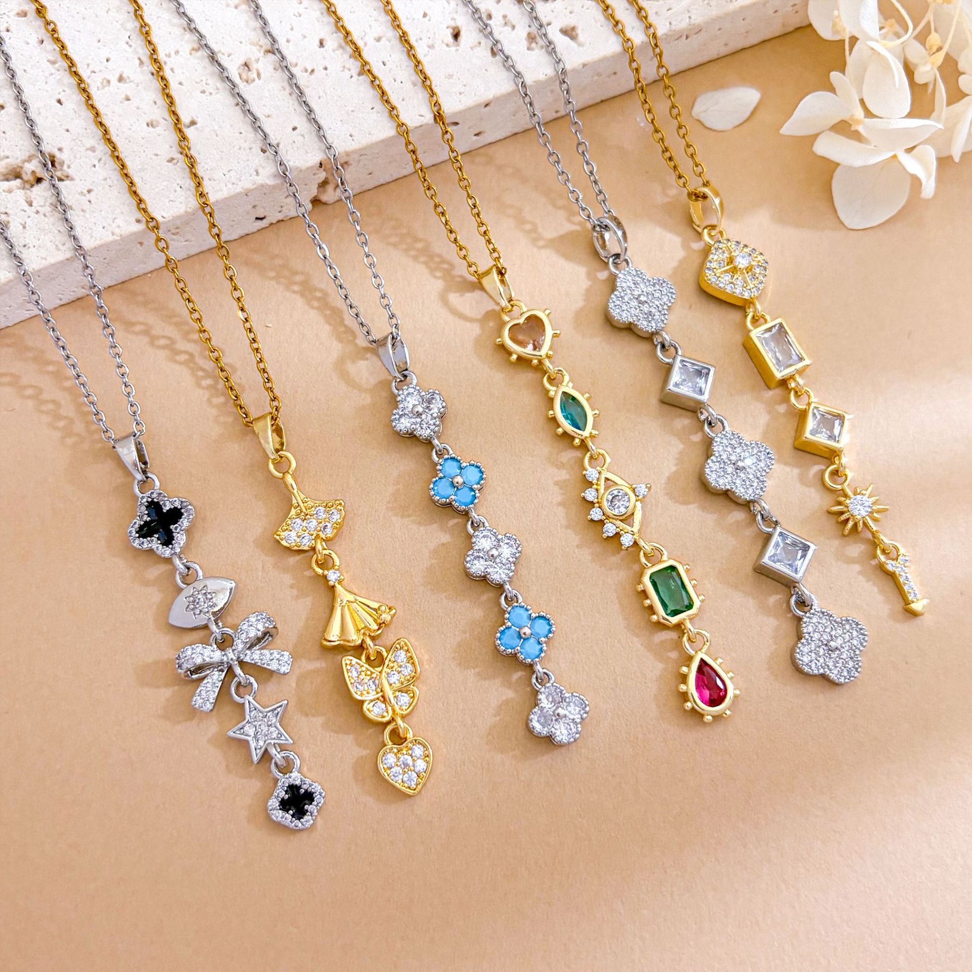 Wholesale Bow Necklace Aessories Women's Luxury Titanium Steel Necklace
