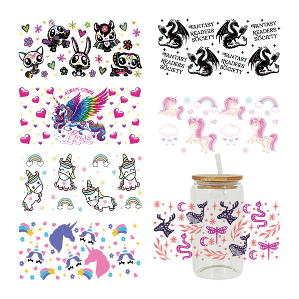 Wholesale Colorful Cartoon Little Pony 16oz Cup UV DTF Wraps