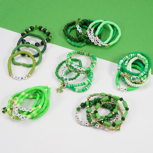 Wholesale St. Patrick's Day Green Lucky Clover Soft Ceramic Bracelet Set