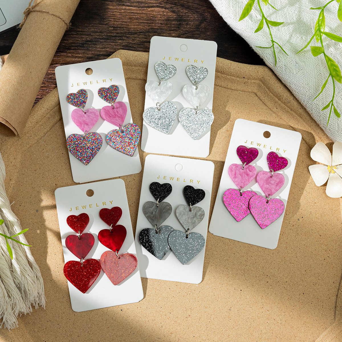 Wholesale Ser Flash wder Three-Layer Love Earrings
