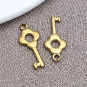 T2376-gold stainless steel plum blossom key-11x25x2mm aperture 2.3mm-1.4g
