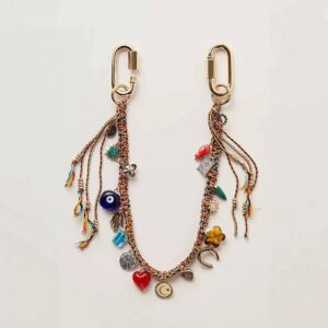 Wholesale Devil's Eye Metal Geometric Heart Pendant Woven Keychain