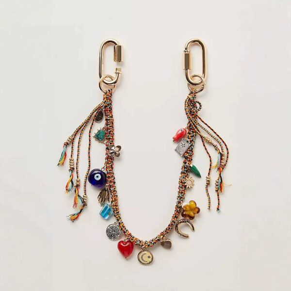 Wholesale Devil's Eye Metal Geometric Heart Pendant Woven Keychain